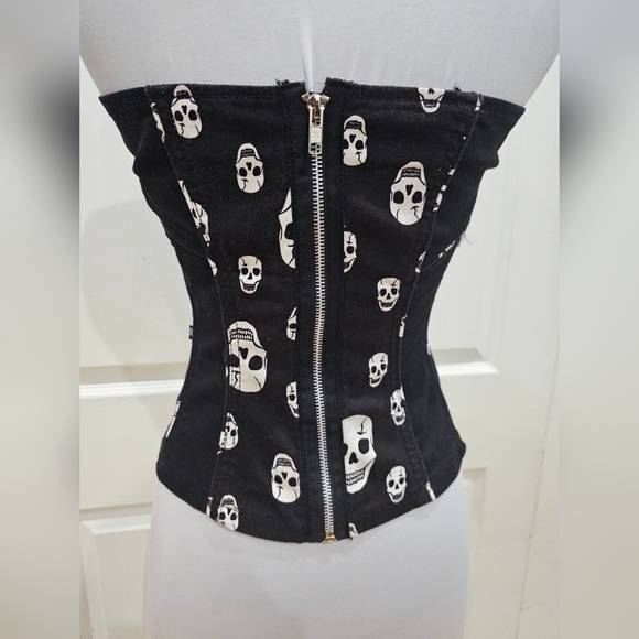 ~SOLD~ Hot Topic Vintage Rare Tripp Royal Bones Black White Skull Corset Top - Picture 5 of 8